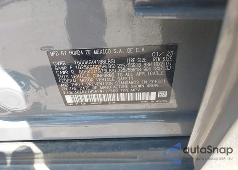 2023 Honda Hr-V 2Wd Sport z USA, uszkodzony, nr VIN 3CZRZ1H56PM727860